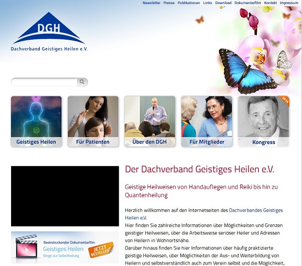 Screenshot von der Webseite: "Dachverband Geistiges Heilen"