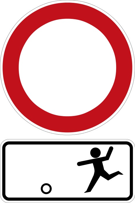 Zeichenkombination für die Spielstraße. Diese Beschilderungs­kombination mit Zeichen 250 wurde 1971 in Westdeutschland rechtsgültig.
