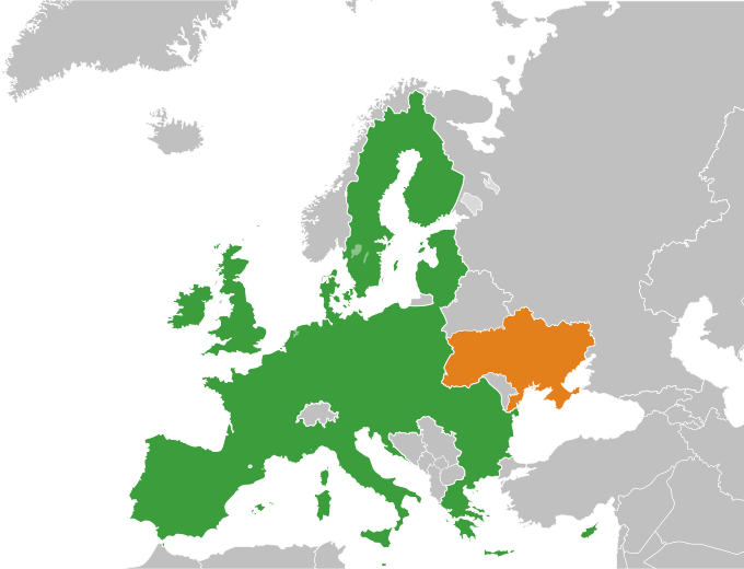 ﻿Europäische Union (grün) und die ﻿Ukraine (orange)