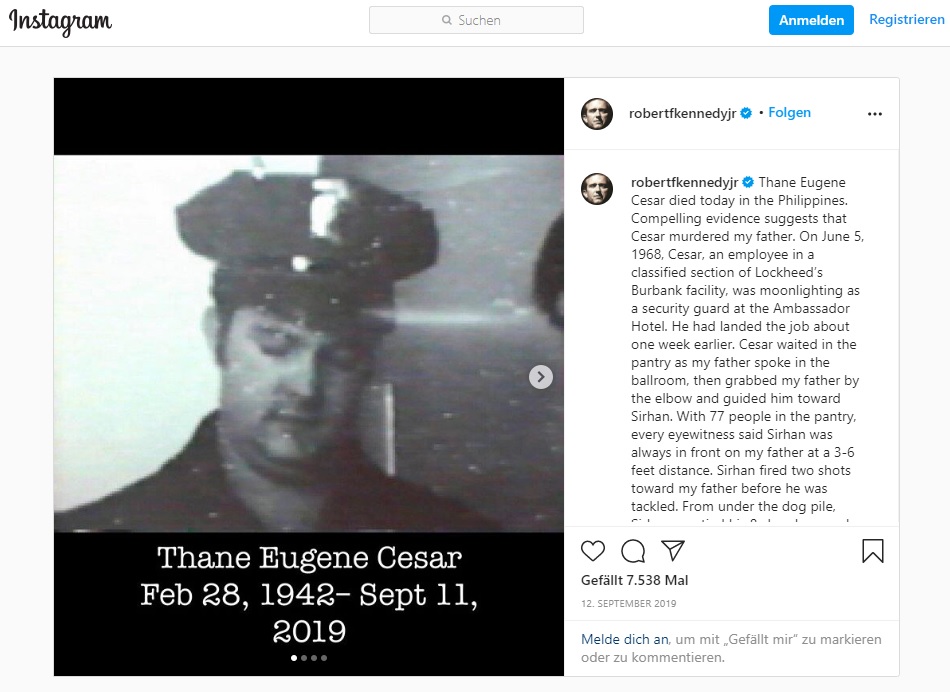 Robert F. Kennedy jr. über Thane Eugene Cesar auf Instagram