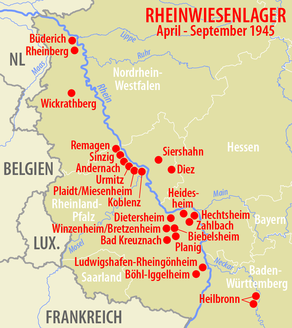 Karte der Rheinwiesenlager: Hier liesen die Allierten Millionen Deutsche verhungern.