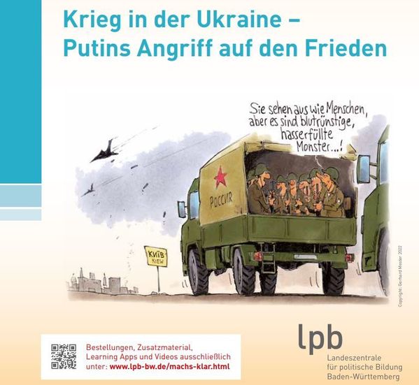 Screenshot vom Cover des aktuellen Unterichtsheftes zum Ukraine-Krieg der Landeszentrale für politische Bildung Baden-Württemberg Bild: RT / Eigenes Werk