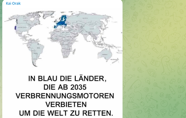 Wenige Länder, die zur "Klimarettung" den Verbrennermotor verbieten wollen Telegrammeldung vom 3.04.2023