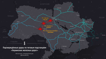 Bestätigte Angriffe auf Traktionsunterwerke der ukrainischen Eisenbahn "Ukrsalisnyzja" laut Angaben derselbigen. Bild: RT DE