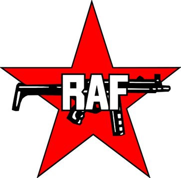 Das Logo der RAF: Ein Roter Stern und eine Maschinenpistole Heckler & Koch MP5