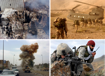 Collage aus Bildern des Krieges gegen den Terror.