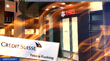 Bild: UBS: Ank Kumar / Wikimedia Commons / CC BY-SA 4.0; zugeschnitten Credit Suisse: Ank Kumar / Wikimedia commons / CC BY-SA 4.0 Flammen: Pixabay; Montage: AUF1 / Eigenes Werk