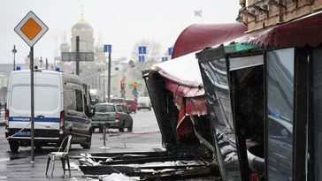 Der Ort des tödlichen Anschlags auf den Blogger Wladlen Tatarski in Sankt Petersburg (3. April 2023) Bild: Sputnik / Alexei Danytschew, RIA Nowosti