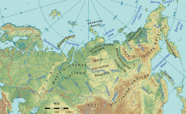 Großlandschaften und wichtigste Flüsse Sibiriens Bild: Ulamm / de.wikipedia.org