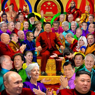 Xi Jinping mit Regierungschefs vieler Länder, Collage (2021)