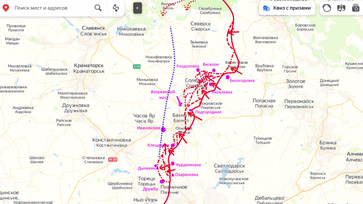 Die Richtungen der derzeitigen russischen Schläge und die nächste ukrainische Verteidigungslinie, laut Podoljaka  Bild: Juri Podoljaka