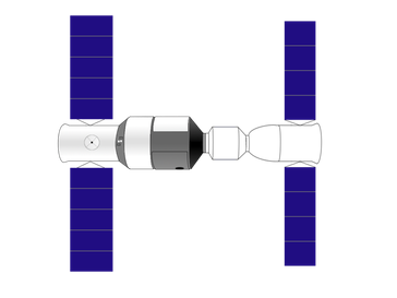 Zeichnung von Tiangong 1 (links) mit angedocktem Shenzhou-Raumschiff (rechts). Bild: Craigboy / wikipedia.org