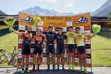 Podium Etappe 3:Cattaneo, Longo, Stiebjahn, Huber, Kaufmann, Käß