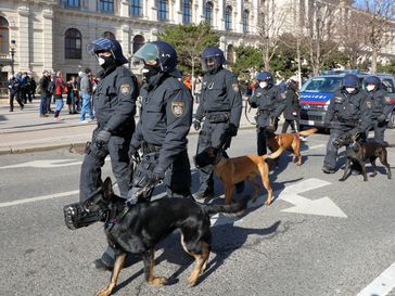 Hundestaffel der Wiener Polizei; teilweise mit Frauen als Hundeführerinnen