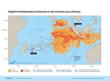 Mögliche Ursprungsorte der Modellpartikel, die aus dem östlichen Indischen Ozean stammen und nach 16
Quelle: A. Biastoch, J. Durgadoo, GEOMAR (idw)