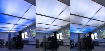 Die dynamische Lichtdecke vermittelt dem Büroangestellten das Gefühl, unter freiem Himmel zu arbeiten. Bild: Fraunhofer IAO (idw)