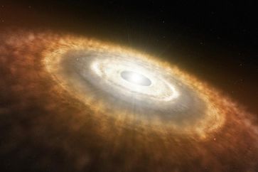 Beim FUor-Ausbruch erhitzt sich die Scheibe beim Stern sehr stark und wird um ein Vielfaches heller
Quelle: (Copyright: ESO/L. Calçada: (idw)