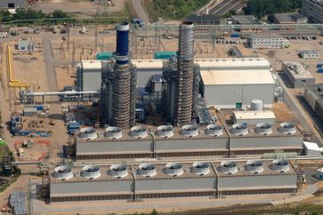 GuD-Kraftwerk von Statkraft mit zwei Gasturbinen im Chemiepark Knapsack.