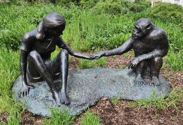 Skulptur von  Jane Goodall und David Greybeard