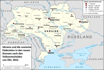 Aktuelle Ukraine Karte in den neuen Grenzen von Oktober 2022.