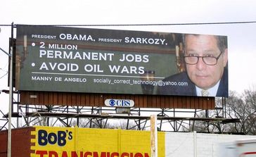 Plakatwand mit der Nachricht an Präsident Obama und Präsident Sarkozy in Detroit, Michigan. Bild: PRNewsFoto/Manny De Angelo