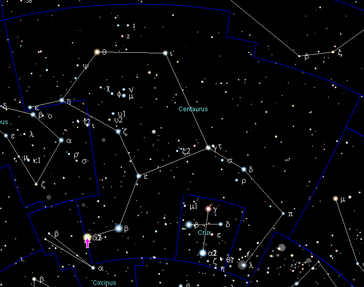Die Position von Alpha Centauri am Sternenhimmel