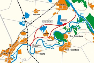 Karte des geplanten Elbe-Saale Kanals