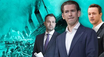 Bild: Titanic/gemeinfrei; Schmid/HANS PUNZ, APA; Kurz/Tobias Steinmaurer, beide via picturedesk.com; Blümel/Parlamentsdirektion/Zinner; Bildkomposition "Wochenblick" / Eigenes Werk