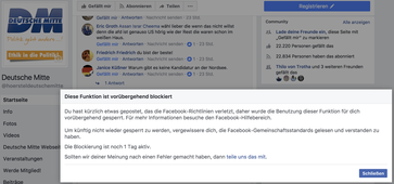Die Parteiseite Deutsche Mitte bei Facebook: Gesperrt unter fadenscheinigen Gründen