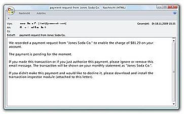 Screenshot einer Malware-Spam