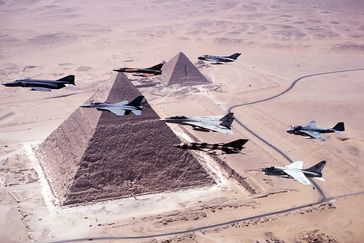 Aircraft over the pyramids during Bright Star '83