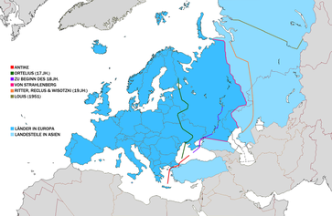 Verschiedene Grenzziehungen Europas