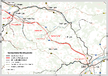 Die Neubaustrecke (NBS) Wendlingen–Ulm ist eine im Bau befindliche Eisenbahn-Neubaustrecke zwischen Wendlingen (bei Stuttgart) und Ulm für den Personenfern- und Güterverkehr. Die Schnellfahrstrecke soll der Überquerung der Schwäbischen Alb mit Geschwindigkeiten von bis zu 250 km/h[6] dienen. Sie ist neben Stuttgart 21 Teil des Bahnprojekts Stuttgart–Ulm.