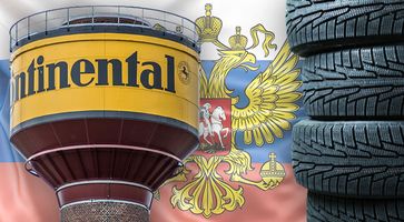 Bild: Continental-Werk: Hannes Grobe, Wikimedia Commons, CC BY-SA 4.0; Reifen & Russland-Flagge: Freepik; Komposition: Wochenblick / Eigenes Werk