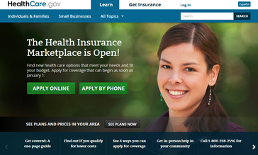 Screenshot von der Webseite https://www.healthcare.gov