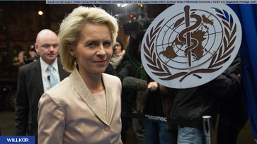 Bild: Ursula von der Leyen: Tobias Kleinschmidt / Wikimedia commons / CC BY 3.0 DE, zugeschnitten WHO: Guilhem Vellut / Wikimedia Commons / CC BY 2.0; freigestellt; Montage: AUF1 / Eigenes Werk