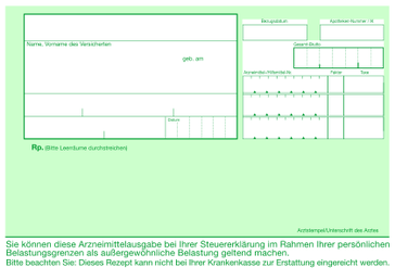 Sogenanntes „Grünes Rezept“ zur Verschreibung in der gesetzlichen Krankenversicherung nicht erstattungsfähiger Medikamente