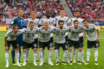 Die deutsche National­mannschaft vor dem Testspiel gegen Österreich am 2. Juni 2018.