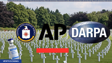 Bild: Auf1-Logo Friedhof: Pexels; Bild zugeschnitten; Montage: AUF1.InfoAssociated Press / Wikimedia Commons / Public domain DARPA / Wikimedia Commons / Public domain CIA-Logo: Wikimedia Commons / Public domain / Eigenes werk