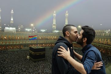 Stein des Anstoßes: Kuss vor der Kaaba.  Bild: Amed Sherwan / gbs Fotograf: Amed Sherwan / Florian Chefai