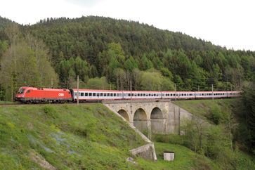 Ein ÖBB-EuroCity auf der Semmeringbahn (2006)