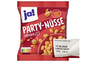 ja! Party-Nüsse Paprika" im 200-Gramm Beutel Bild: Snäcky Knabbergebäck GmbH Fotograf: Snäcky Knabbergebäck GmbH