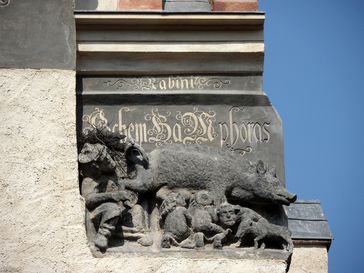 Lutherstadt Wittenberg - "Judensau" (um 1440) an der Stadtkirche St. Marien