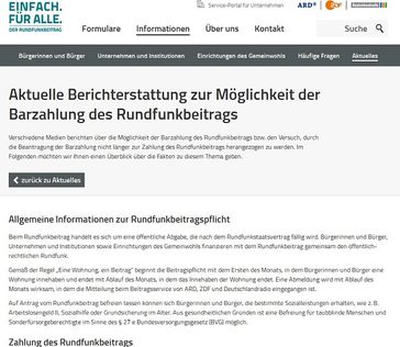 Screenshot von der Webseite: "www.rundfunkbeitrag.de"