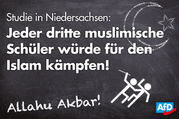 Jeder dritte muslimische Schüler gewaltbereit: Solche Äußerungen sollen "Muslimfeindlich" sein und sollen ein Grund zur Überprüfung der AfD sein.