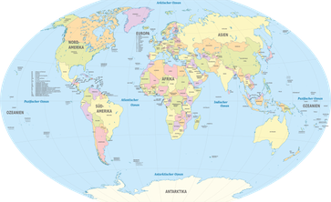 Politische Weltkarte aller Staaten (Kontinente in der falschen Größenordnung)