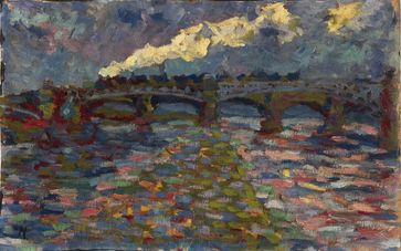 Erich Heckel, Flusslandschaft mit Brücke und Zug, um 1905, Öl auf Pappe, 45 x 70 cm, Kunstsammlungen Chemnitz /  Bild: "obs/ZDF"