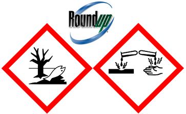 Glyphosat / Roundup: Ätzend und umweltgefährlich. Diese Informationen finden sich auf der Verpackung.