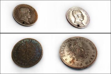 Münzen vor und nach der Plasmabehandlung am Fraunhofer FEPQuelle: © Fraunhofer FEP (idw)