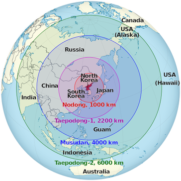 Geschätzte Reichweite nordkoreanischer Raketen